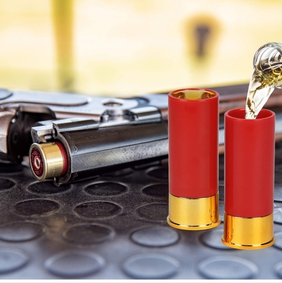 Set of 4 12 Gauge Red & Gold Shotgun Shell Shot Glasses - Picture 3 of 7